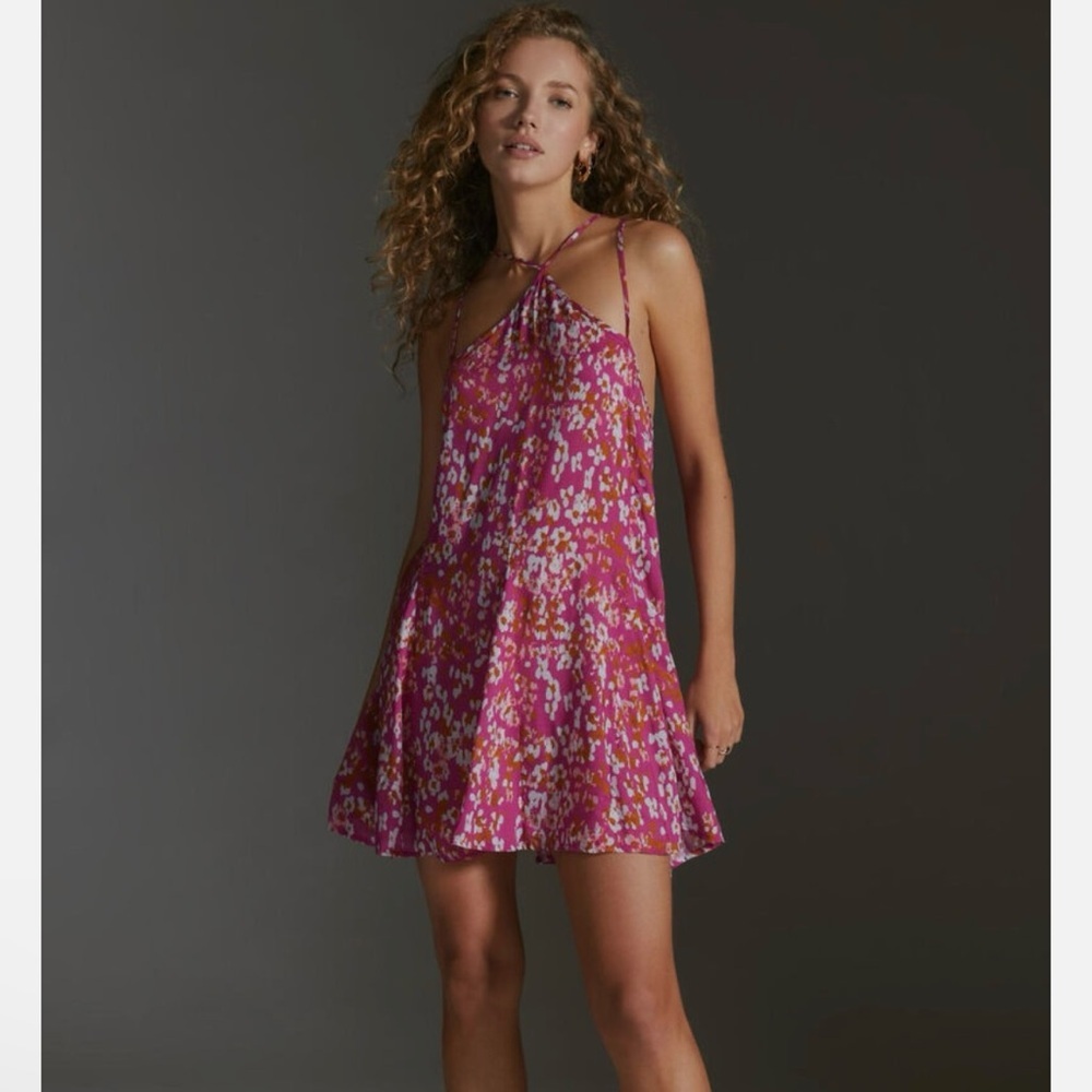Anthropologie Pink Floral Mini Dress
